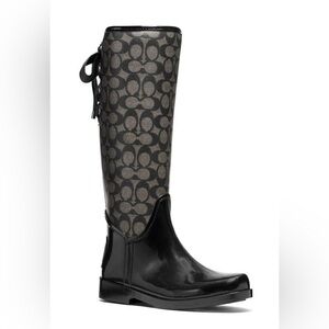 COACH Tristee Black Lace-Up Corset Signature Logo Rain Boots Black | Size 10B